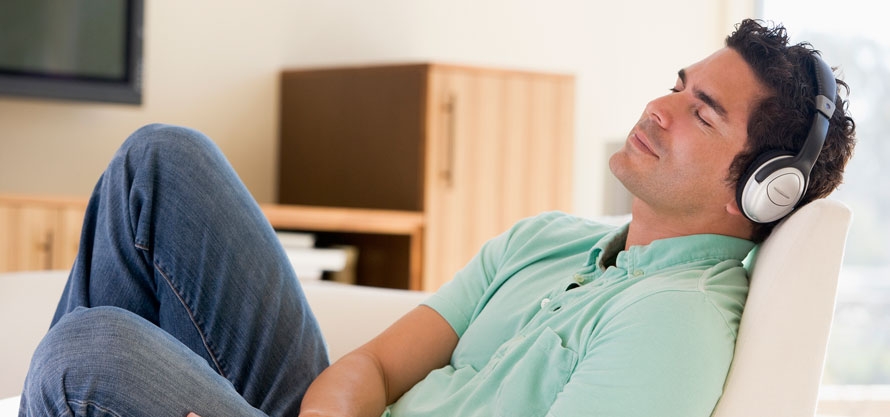 Man listening with headphones