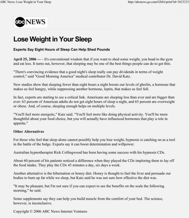 Lose Weight In Your Sleep ABC News